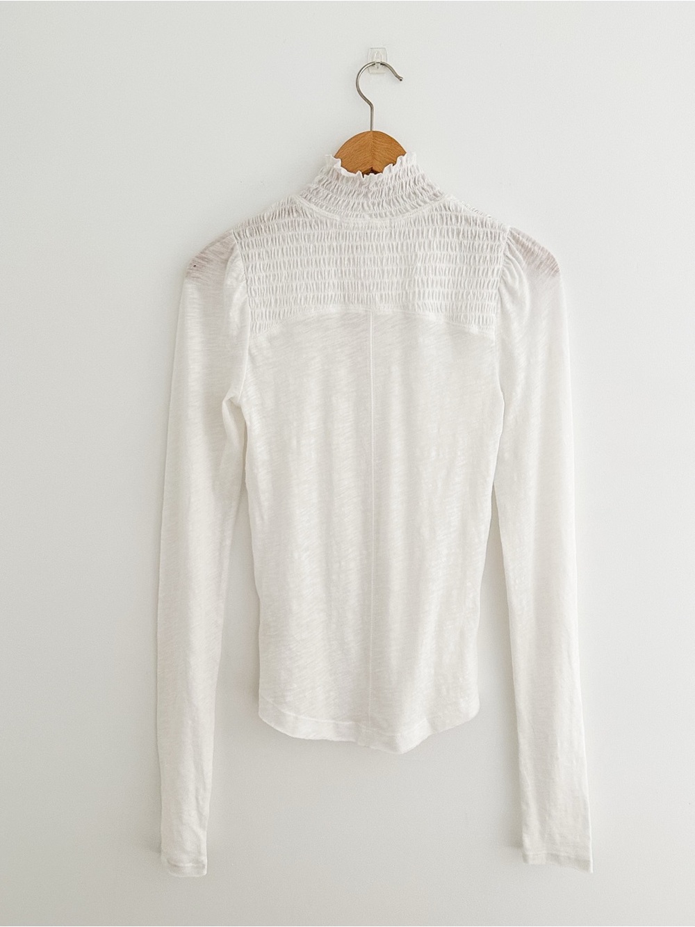 Free People Caroline Top Smocked Mock Neck White Romantic Boho Size Small NWT - Picture 6 of 8